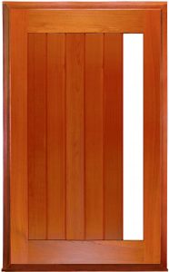 vertical plank glazed pivot door in frame